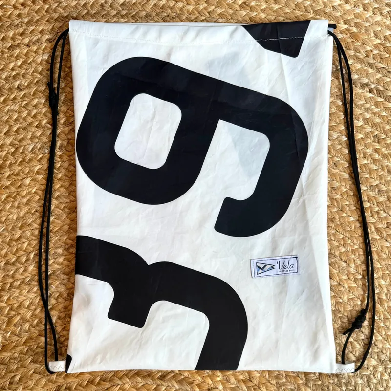 Vela drawstring bag, oversized black sail numerals