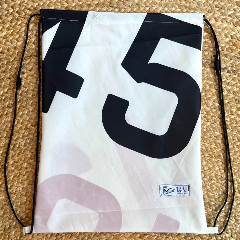 Vela drawstring bag, black and blush sail numerals